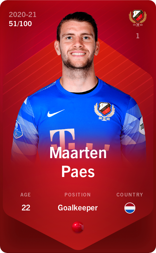 Sorare - Sorare Official - Maarten Paes 2020-21 • Rare 51/100 - NFT # 83915836399358009266861206631559023305686947543164326535070513967047092341434