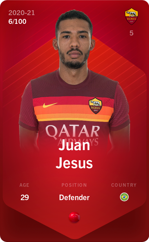 Sorare - Sorare Official - Juan Jesus 2020-21 • Rare 6/100 - NFT # 90080169148544531454937605710377435598329539601369540882461544652000785039837