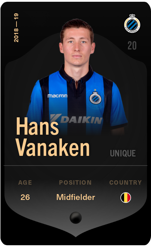 Sorare - Sorare Official - Hans Vanaken 2018-19 • Unique - NFT # 46555100618087562573295192021700712983549829732440283848304240226790898307585