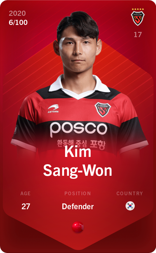 Sorare - Sorare Official - Kim Sang-Won 2020-21 • Rare 6/100 - NFT # 26699084764146454062509738810537080526387715922902354080557297426339856889770