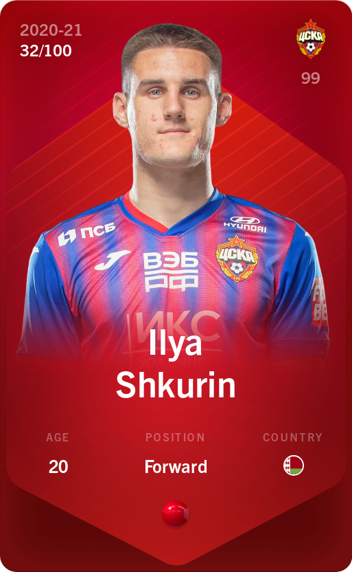 Sorare - Sorare Official - Ilya Shkurin 2020-21 • Rare 32/100 - NFT # 15889919756813190851658702464753800827521411330130966772702555640748935182920