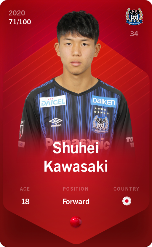 Sorare - Sorare Official - Shuhei Kawasaki 2020-21 • Rare 71/100 - NFT # 85277421235225575455632686077531886861730567480359999023169803190308848885477