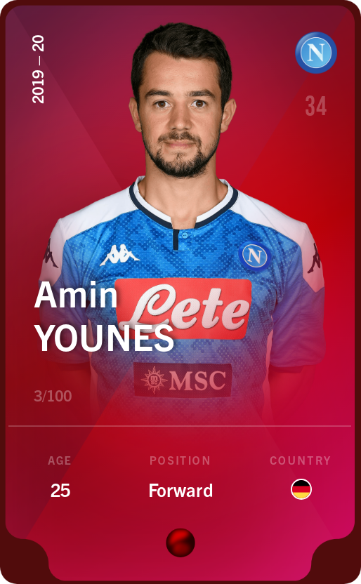 Sorare - Sorare Official - Amin Younes 2019-20 • Rare 3/100 - NFT # 106928028287869787448954839155624163026188725902966576998071448375068425064898
