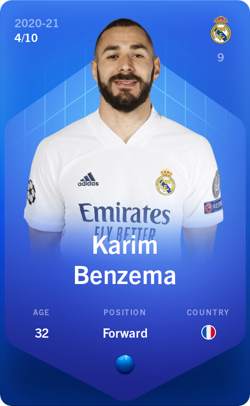 Sorare - Sorare Official - Karim Benzema 2020-21 • Super Rare 4/10 - NFT # 88963876209303477408472144333312439877568985619821202635954784405073399690569