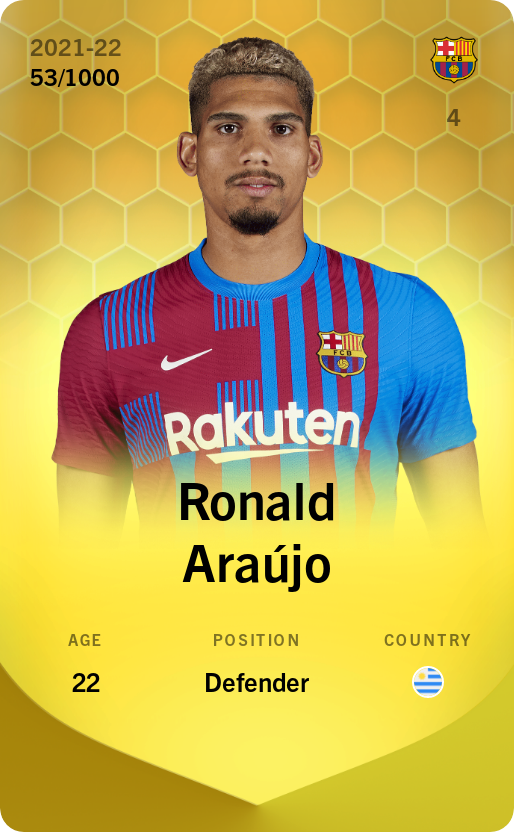 Sorare - Sorare Official - Ronald Araújo 2021-22 • Limited 53/1000 - NFT # 62456331036869042564578901540285411051279602643102817689713341832477062503076