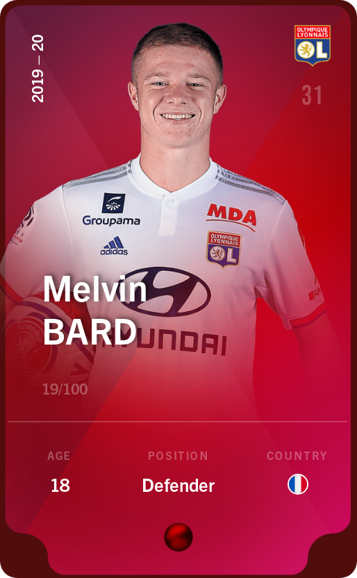 Sorare - Sorare Official - Melvin Bard 2019-20 • Rare 19/100 - NFT # 14734723343710858840138220455996294881125312700079402337730490081520186038318