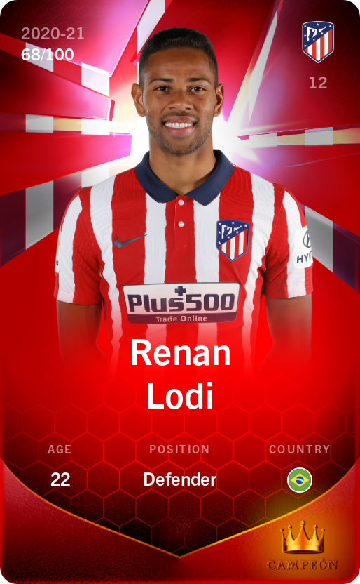 Sorare - Sorare Official - Renan Lodi 2020-21 • Rare 68/100 - NFT # 49803659635307117765061406755315534870480393213081516202848762705125787435647