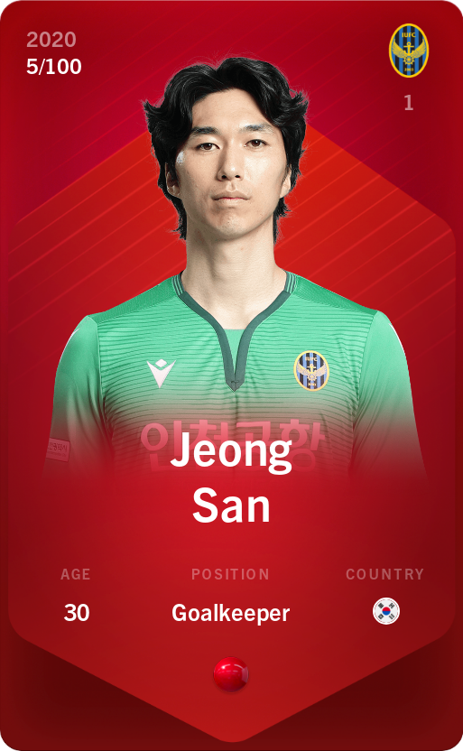 Sorare - Sorare Official - Jeong San 2020-21 • Rare 5/100 - NFT # 16599132379398110745619298929124055046544655403153989047982721985837565044420