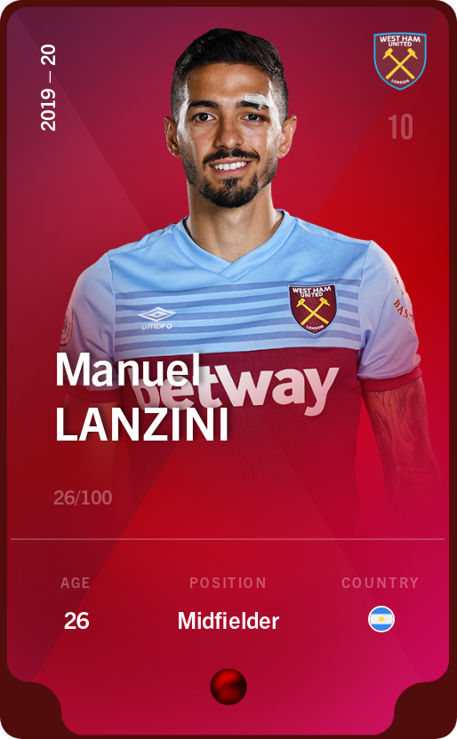 Sorare - Sorare Official - Manuel Lanzini 2019-20 • Rare 26/100 - NFT # 97360507296465632170704995925139064550709249575664360028641369285611964876232