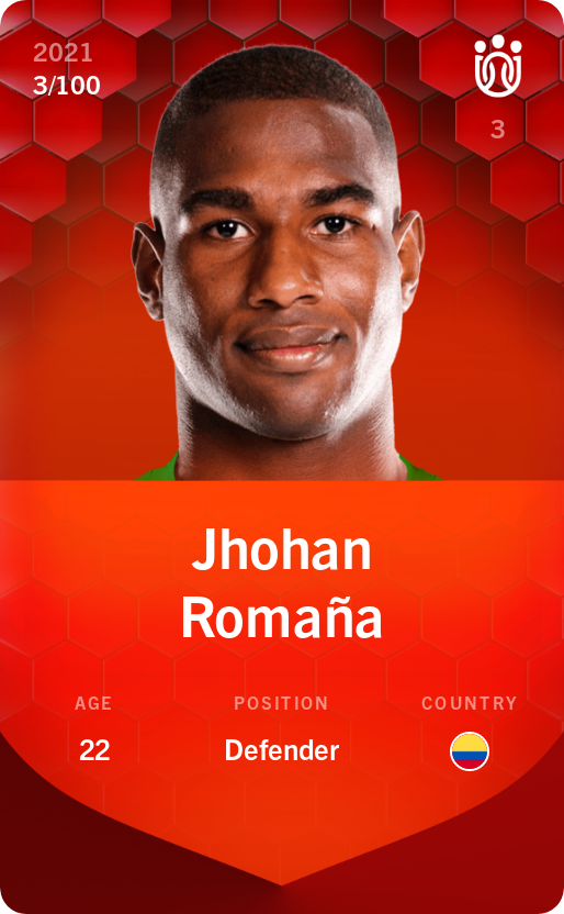 Sorare - Sorare Official - Jhohan Romaña 2021-22 • Rare 3/100 - NFT # 26996189917228786890502807178025190457729350993432451714393609968581325337062