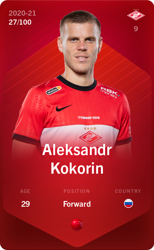 Sorare - Sorare Official - Aleksandr Kokorin 2020-21 • Rare 27/100 - NFT # 52813654502828714308115767644483229868859784810928479416344462884036206535602