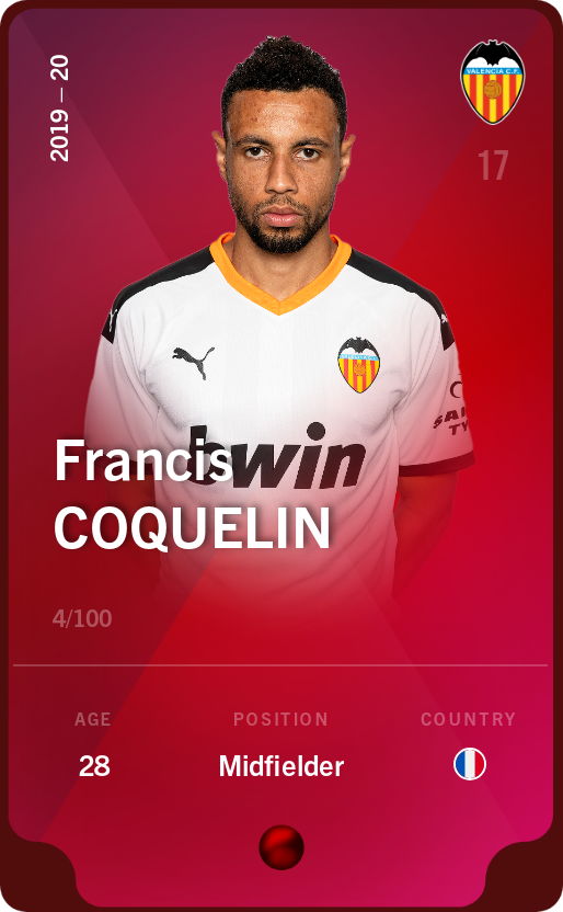 Sorare - Sorare Official - Francis Coquelin 2019-20 • Rare 4/100 - NFT # 83171223952013408177990524710813442566167972385414482267170081438822682164312