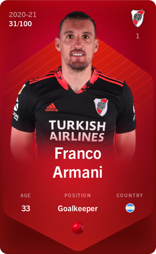 Sorare - Sorare Official - Franco Armani 2020-21 • Rare 31/100 - NFT # 20615000005893120867228868006364185519238180004430806638252719315536464375484