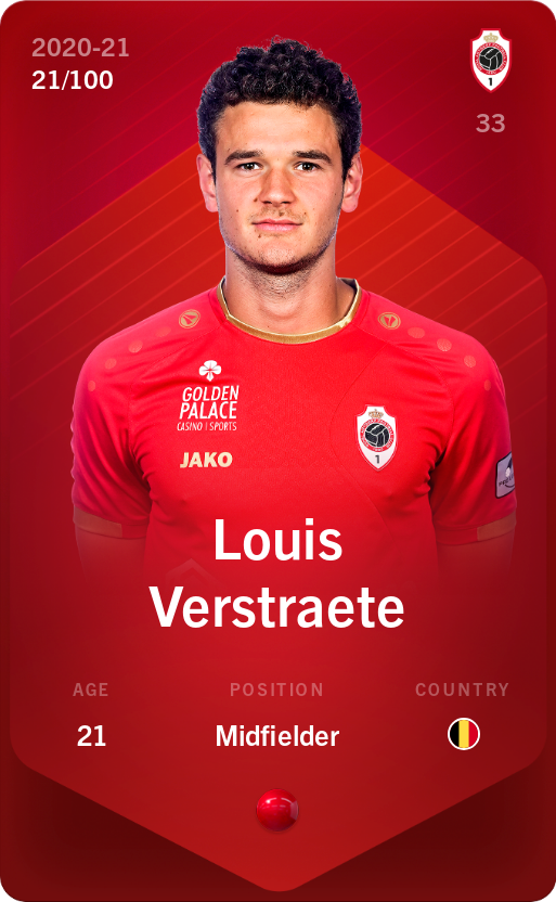 Sorare - Sorare Official - Louis Verstraete 2020-21 • Rare 21/100 - NFT # 94766945579057770827569190097664033049889311378379022535979991770936434604086