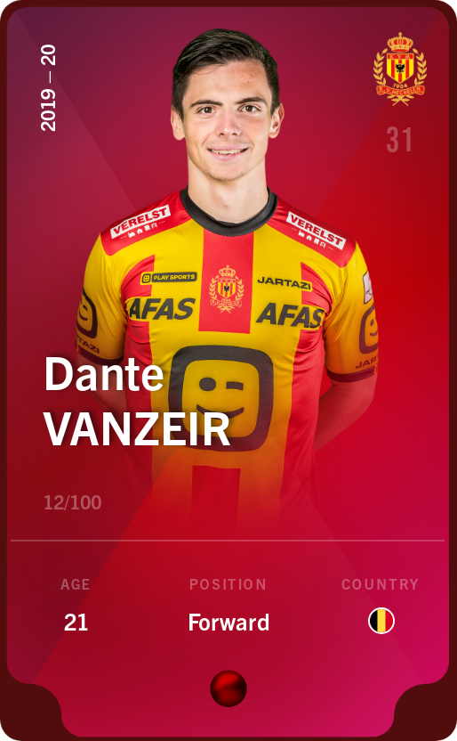 Sorare - Sorare Official - Dante Vanzeir 2019-20 • Rare 12/100 - NFT # 4896772350352070103274194377387816582981834044273214608019330692207272686695