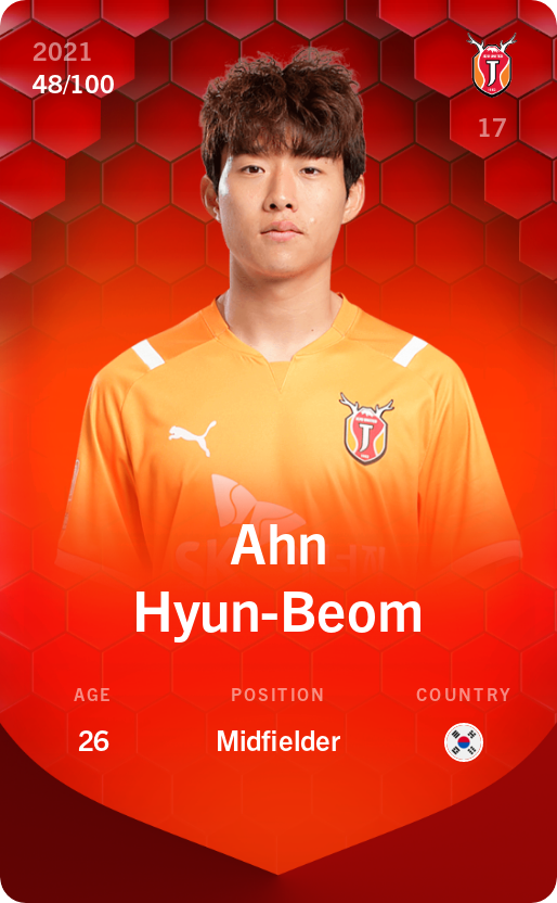 Sorare - Sorare Official - Ahn Hyun-Beom 2021-22 • Rare 48/100 - NFT # 96468410148452137615257322415789907315106672135410249773545742195459735923800