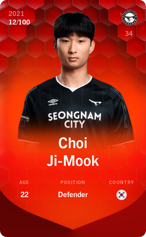 Sorare - Sorare Official - Choi Ji-Mook 2021-22 • Rare 12/100 - NFT # 52555801373980270483771380693118425798415764198194136842922410760168673283913