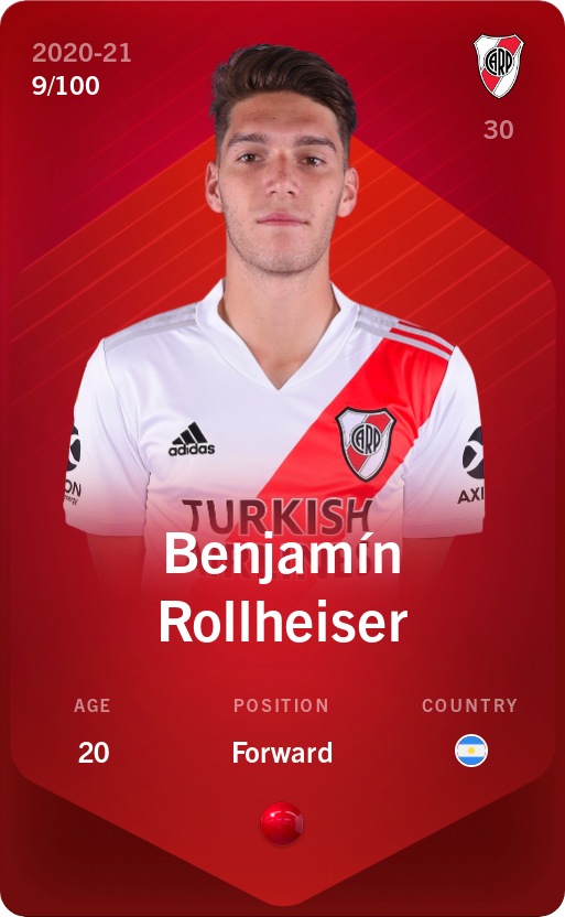 Sorare - Sorare Official - Benjamín Rollheiser 2020-21 • Rare 9/100 - NFT # 10871059087371794330281272772639625729508851505898317833762459600022129882061