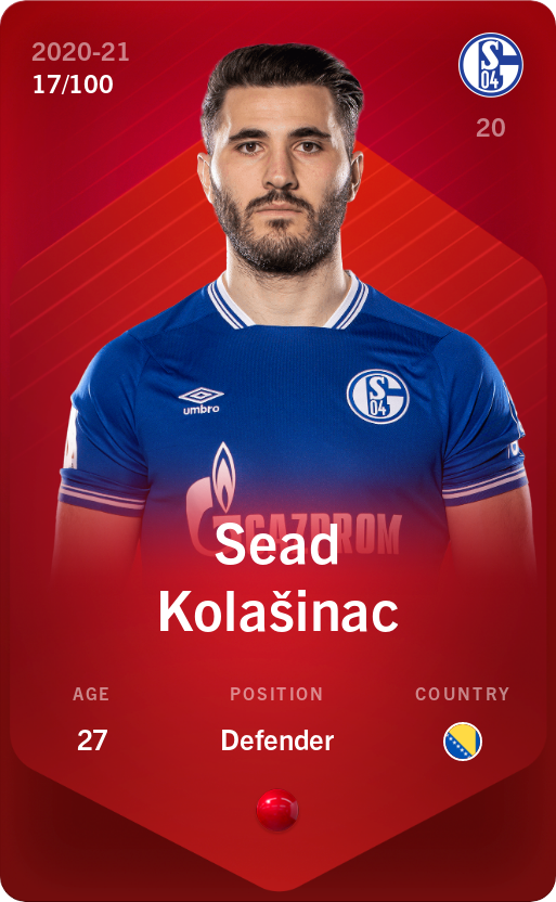 Sorare - Sorare Official - Sead Kolašinac 2020-21 • Rare 17/100 - NFT # 12323133461842026924436000563505766357388813714042433142592713154070346976133