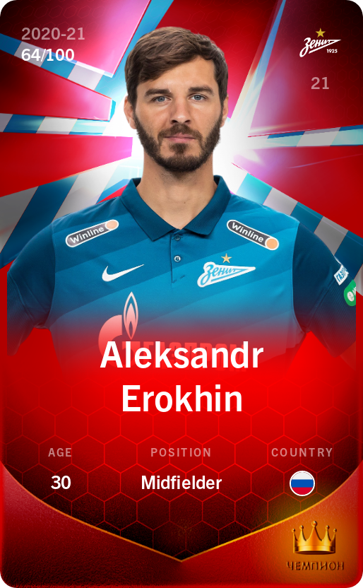 Sorare - Sorare Official - Aleksandr Erokhin 2020-21 • Rare 64/100 - NFT # 110121386797815812033360281915119330053933438930272615635654894323402674777903