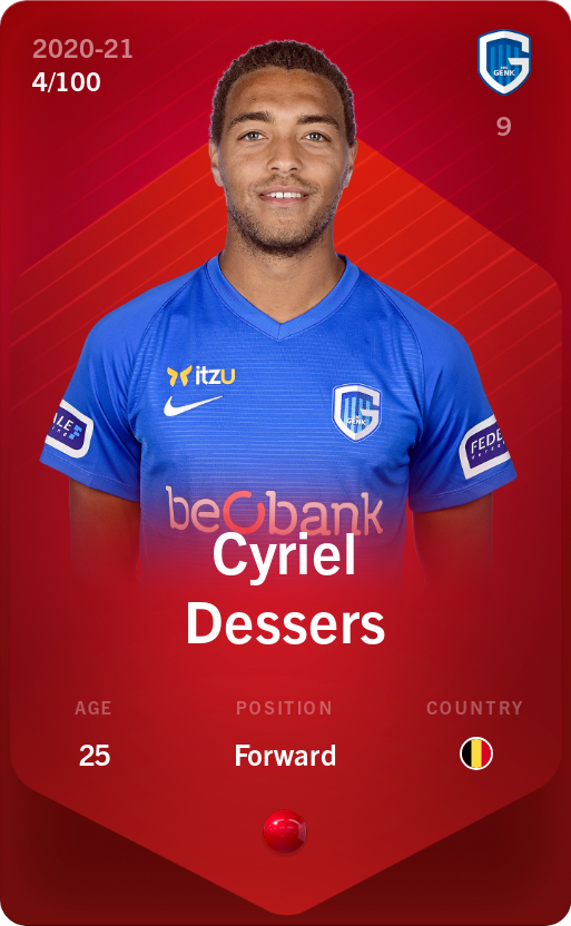 Sorare - Sorare Official - Cyriel Dessers 2020-21 • Rare 4/100 - NFT # 4327380813736916801705838257382725237858498730058776077225863036975214230669