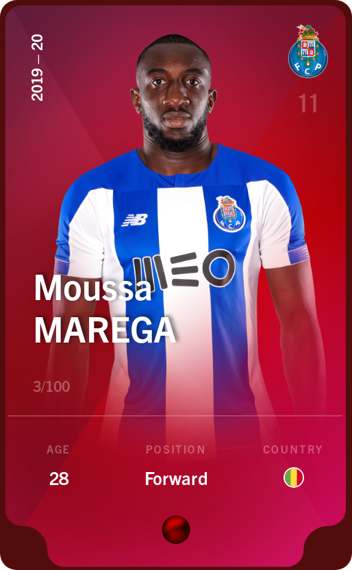 Sorare - Sorare Official - Moussa Marega 2019-20 • Rare 3/100 - NFT # 53130658586457053346219458365741409085449875414618580060471531502159456468469