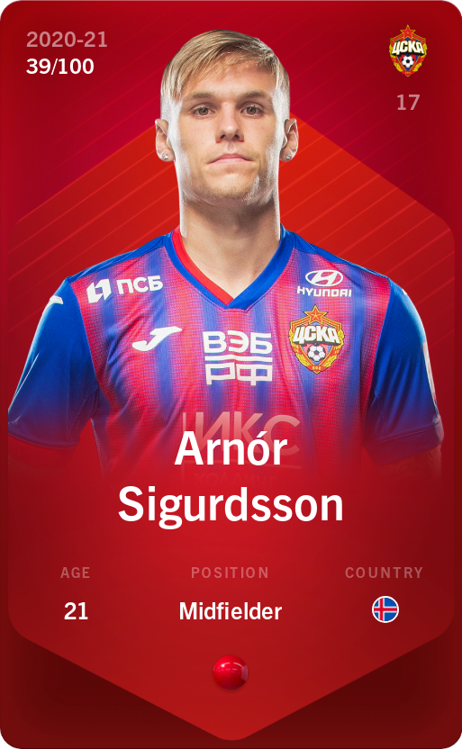 Sorare - Sorare Official - Arnór Sigurdsson 2020-21 • Rare 39/100 - NFT # 39908584769199549266121879147198724593074960152158813642576671057853959894055