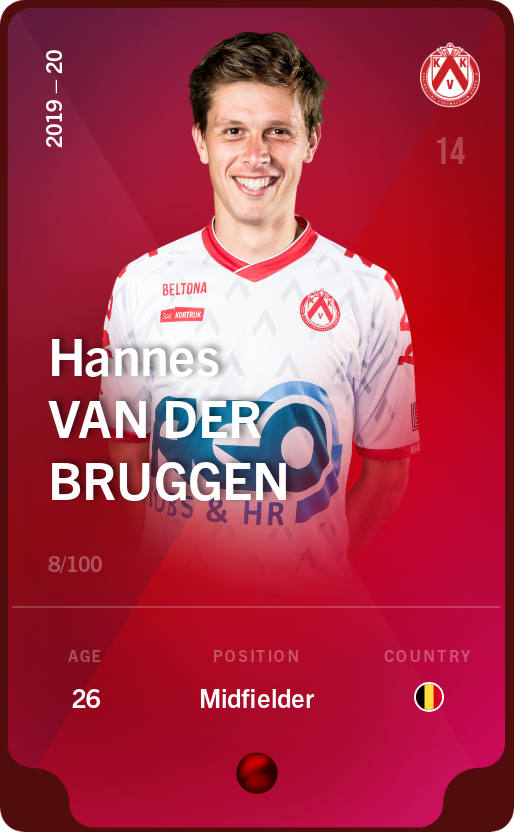 Sorare - Sorare Official - Hannes Van der Bruggen 2019-20 • Rare 8/100 - NFT # 100501175954414709319615484396609297635184359833390494769901994664919559920497