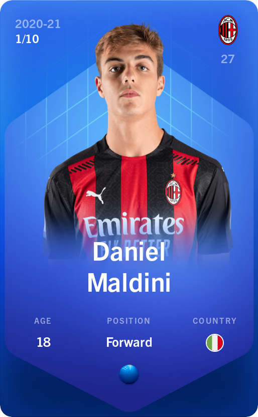 Sorare - Sorare Official - Daniel Maldini 2020-21 • Super Rare 1/10 - NFT # 54835843993524893406018384775158461284664743544850870672636530226006770033047
