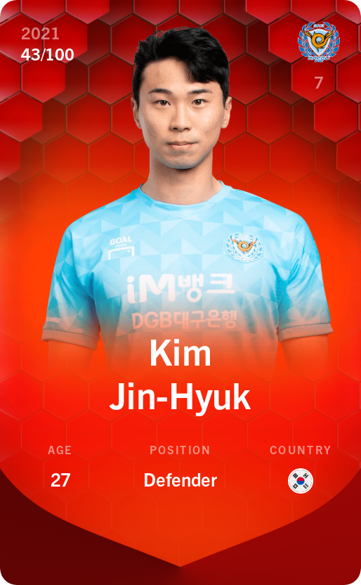 Sorare - Sorare Official - Kim Jin-Hyuk 2021-22 • Rare 43/100 - NFT # 73577129322322778610387219257756477482180967309292055211721652899022177140242