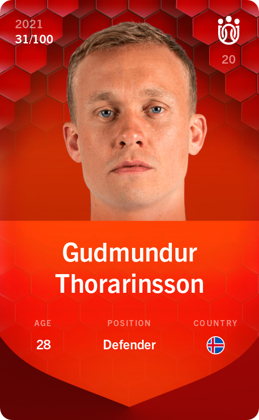 Sorare - Sorare Official - Gudmundur Thorarinsson 2021-22 • Rare 31/100 - NFT # 41191684400516995957883604090676684678854969460426490821475661834014098868431
