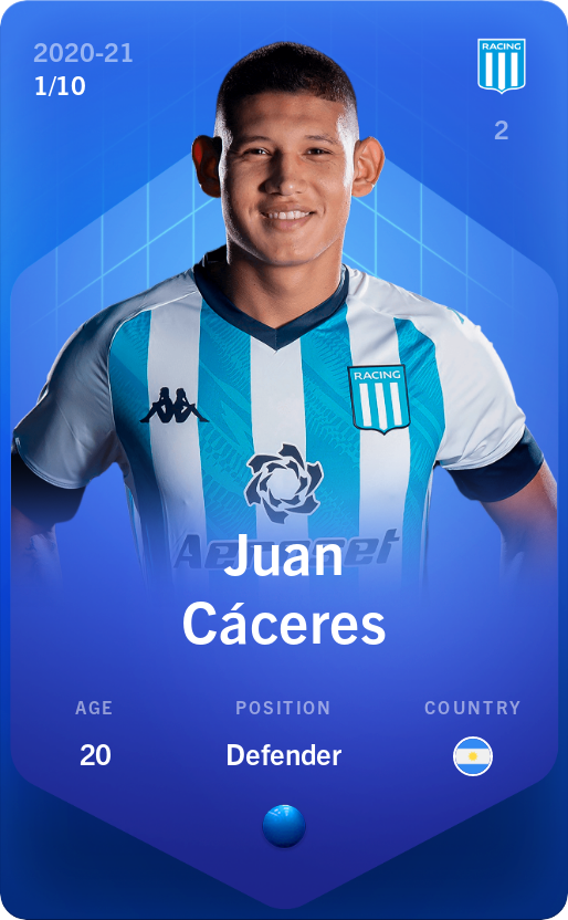 Sorare - Sorare Official - Juan Cáceres 2020-21 • Super Rare 1/10 - NFT # 5582746704750614822428758030158031552626791172295264425370758730248867832160