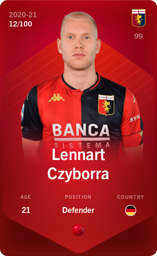 Sorare - Sorare Official - Lennart Czyborra 2020-21 • Rare 12/100 - NFT # 73736146913115952709440236999699495036142892107960793562045596023596912553300