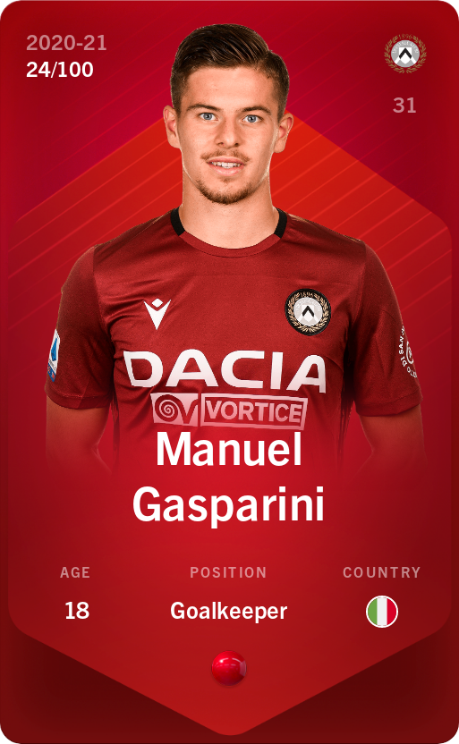 Sorare - Sorare Official - Manuel Gasparini 2020-21 • Rare 24/100 - NFT # 10284793146813872708447613670745060167479816700839770609012964735558446115911