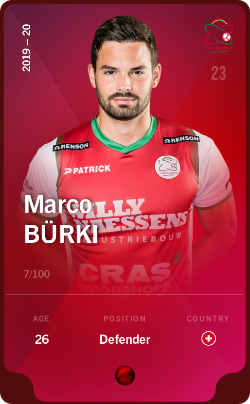 Sorare - Sorare Official - Marco Bürki 2019-20 • Rare 7/100 - NFT # 66774785275473784251233109599622316883300308592492014447307557467291302693831