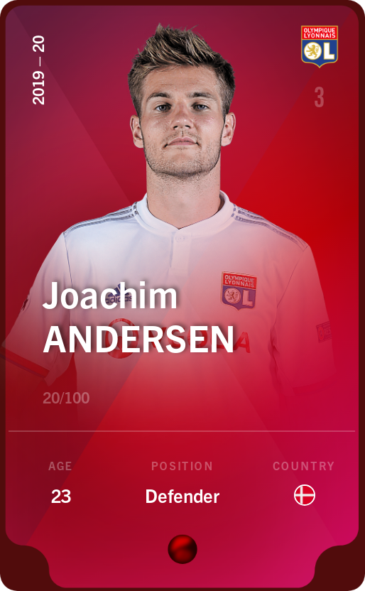 Sorare - Sorare Official - Joachim Andersen 2019-20 • Rare 20/100 - NFT # 59679572023134323743602790532556459217676992728658940327399407729043659934532