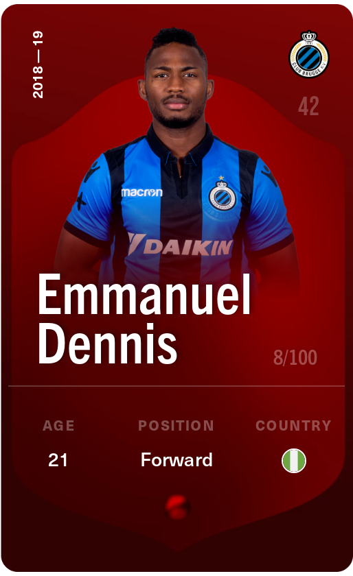 Sorare - Sorare Official - Emmanuel Dennis 2018-19 • Rare 8/100 - NFT # 110590073074031776341198147594599121558950535792122593206345056296268231226488