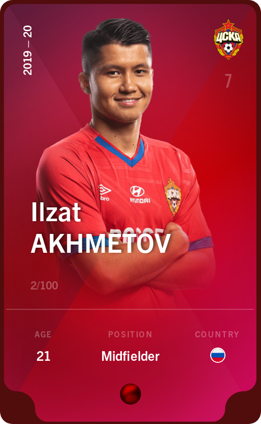 Sorare - Sorare Official - Ilzat Akhmetov 2019-20 • Rare 2/100 - NFT # 113286620825012301868711500024142823605341077870766342104119932114330806344369