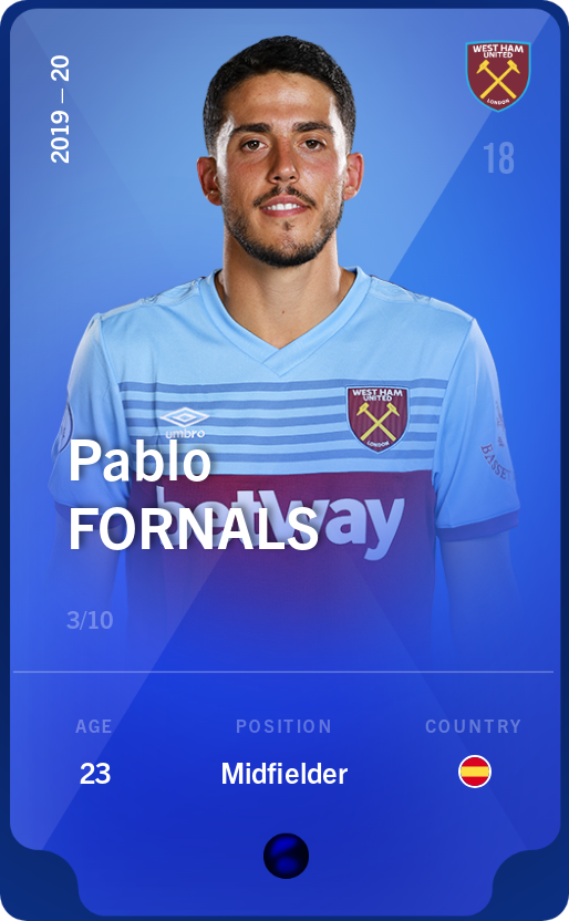 Sorare - Sorare Official - Pablo Fornals 2019-20 • Super Rare 3/10 - NFT # 14748429027371081437185914377461941352575957516012893321167127004182860581817