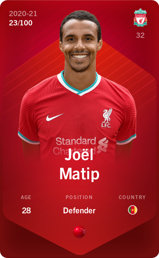 Sorare - Sorare Official - Joël Matip 2020-21 • Rare 23/100 - NFT # 31904974023749885470442915542910485736643953443510863177452843101028227430987