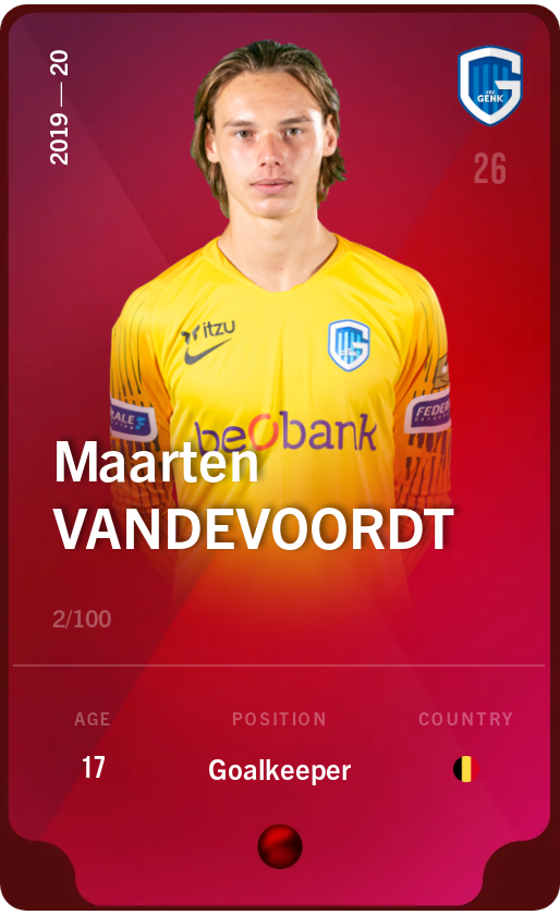 Sorare - Sorare Official - Maarten Vandevoordt 2019-20 • Rare 2/100 - NFT # 27247794204895194592810097212023570571756467921942350212294379519691196073603