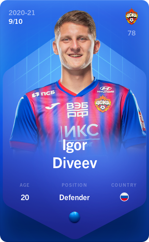 Sorare - Sorare Official - Igor Diveev 2020-21 • Super Rare 9/10 - NFT # 73669890518654086339500009200892722630720073223747304780742976646474388436665