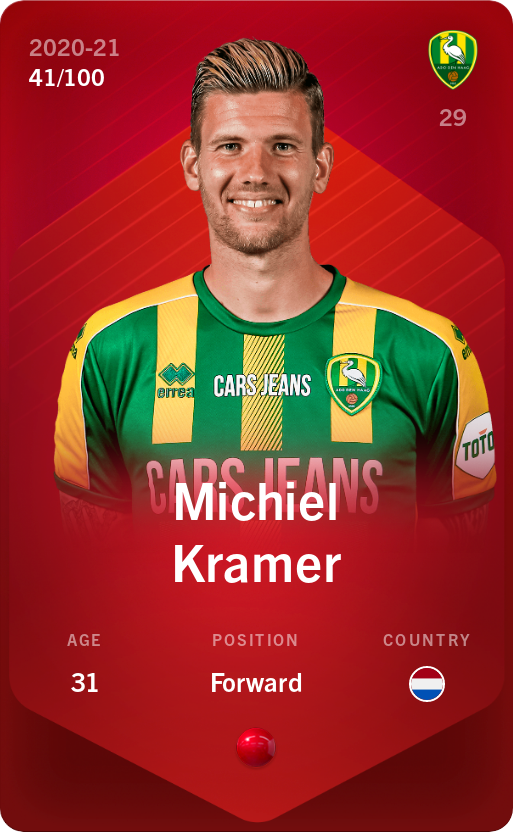 Sorare - Sorare Official - Michiel Kramer 2020-21 • Rare 41/100 - NFT # 74977038402392632492760604494365685771210983900061793027755369607136348832973