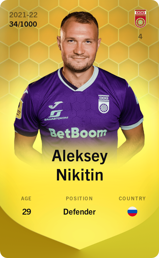 Sorare - Sorare Official - Aleksey Nikitin 2021-22 • Limited 34/1000 - NFT # 57081480123711634255072576333389012421606601217583458018733388201776817340830