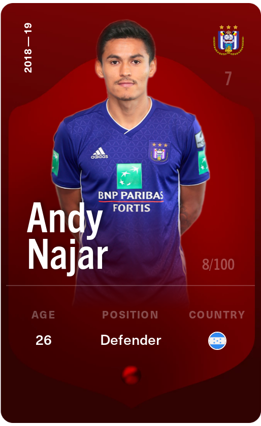Sorare - Sorare Official - Andy Najar 2018-19 • Rare 8/100 - NFT # 31984006174219453498922516442757602576808155658102645235427453653229988995157