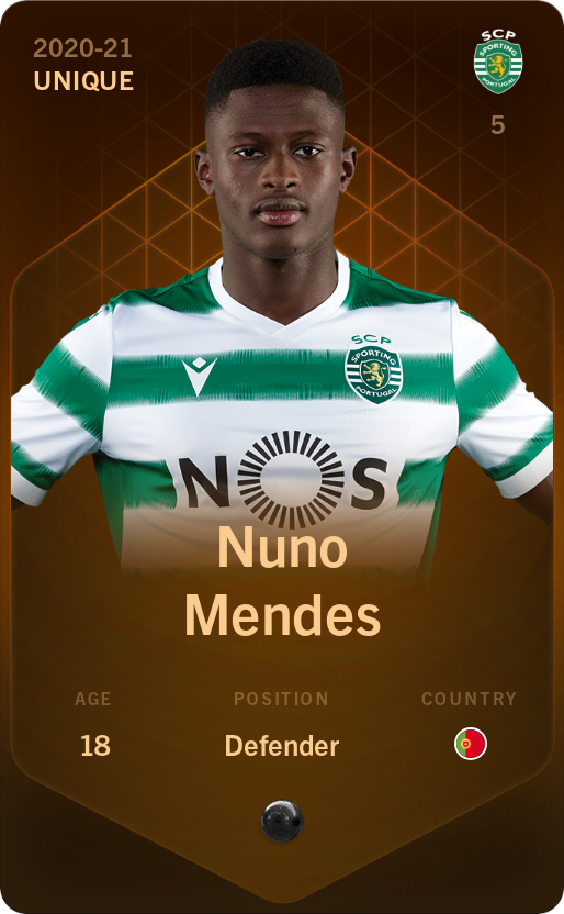 Sorare - Sorare Official - Nuno Mendes 2020-21 • Unique - NFT # 57545711353332136818568590297203179392582206124907408986270998585443567584207