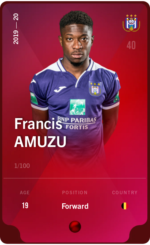 Sorare - Sorare Official - Francis Amuzu 2019-20 • Rare 1/100 - NFT # 111284574178788122153690541376731282956401264365529446488766083872971856010308