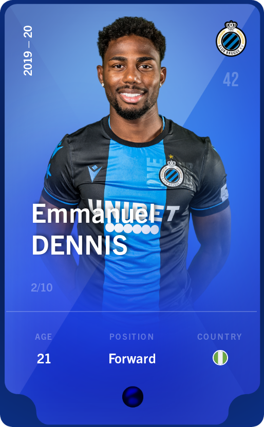 Sorare - Sorare Official - Emmanuel Dennis 2019-20 • Super Rare 2/10 - NFT # 69736499046755256273816258369564722781592801085037870995553359528019225590133