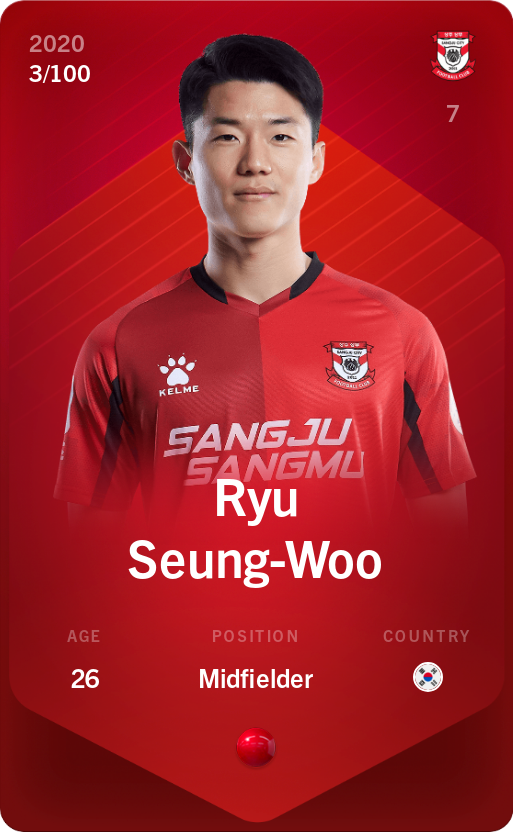 Sorare - Sorare Official - Ryu Seung-Woo 2020-21 • Rare 3/100 - NFT # 45586169199567104515886092994380500081756321782851517114802169097074843514686