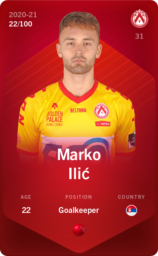 Sorare - Sorare Official - Marko Ilić 2020-21 • Rare 22/100 - NFT # 760938393483587924631563175459358740906391711118766769666876693050338723356